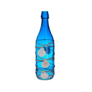 Niebieska szklana butelka dekoracyjna z muszelkami InArt Sea