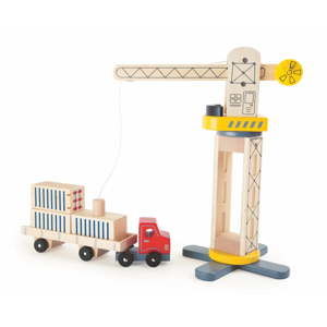 Drewniany żuraw z ciężarówką Legler Crane And Transporter