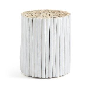 Biały stołek z drewna tekowego La Forma Filippo, ⌀ 35 cm