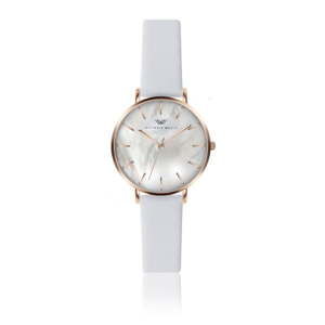 Damski zegarek z białym skórzanym paskiem Victoria Walls Pearl