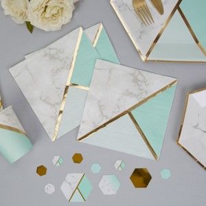 Zestaw 16 papierowych serwetek Neviti Mint Colour Block Marble