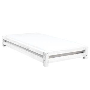 Białe łóżko jednoosobowe z drewna świerkowego Benlemi JAPA, 200x120 cm