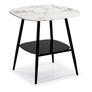 Biało-czarny stolik ze szklanym blatem w dekorze marmuru Marckeric Alina