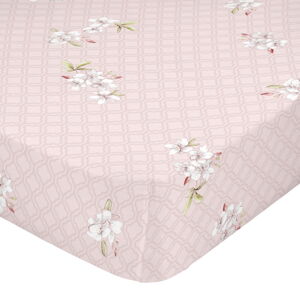 Różowe bawełniane prześcieradło Happy Friday Basic Chinoiserie, 90x200 cm