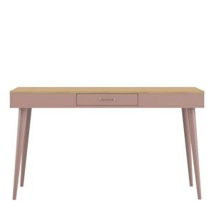 Różowe biurko z dekorem drewna dębowego Symbiosis Horizon