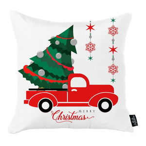 Biała poszewka na poduszkę ze świątecznym motywem Apolena Honey Christmas Car and Tree, 45x45 cm