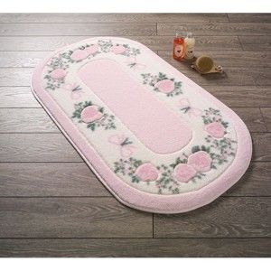 Różowy dywanik łazienkowy Confetti Bathmats Rose Frame, 80x140 cm