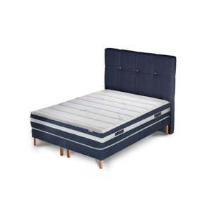 Granatowe łóżko z materacem i podwójnym boxspringiem Stella Cadente Maison Venus, 180x200 cm