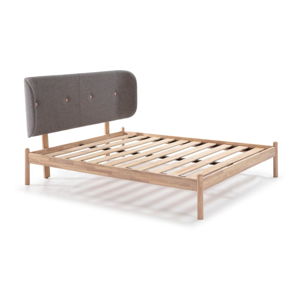 Łóżko drewniane z ciemnoszarym zagłówkiem Marckeric Ellie, 160x200 cm