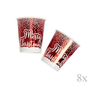 Zestaw 8 czerwonych świątecznych kubków papierowych Neviti Merry Christmas Red & White Dots, ⌀ 8 cm