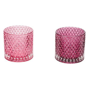 Zestaw 2 różowych szklanych świeczników Ego Dekor