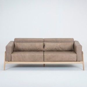 Jasnobrązowa sofa 3-osobowa z konstrukcją z litego drewna dębowego Gazzda Fawn