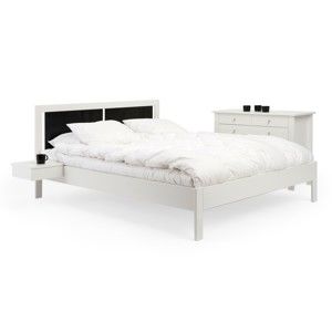 Białe ręcznie wykonane łóżko z litego drewna brzozowego z czarnym zagłówkiem Kiteen Koli, 160x200 cm