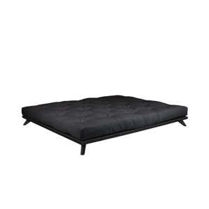 Łóżko dwuosobowe z drewna sosnowego z materacem Karup Design Senza Double Latex Black/Black, 140x200 cm