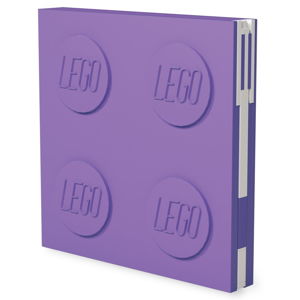 Fioletowy kwadratowy notatnik z długopisem żelowym LEGO®, 15,9x15,9 cm