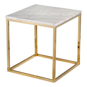 Biały marmurowy stolik z konstrukcją w kolorze złota RGE Accent, 50x50 cm