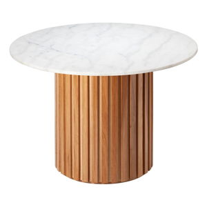 Biały marmurowy stół z podstawą z drewna dębowego RGE Moon, ⌀ 105 cm