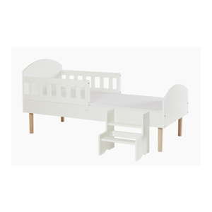 Białe łóżko dziecięce z nogami z drewna bukowego i oparciem bocznym Manis-h Eos, 70x160 cm