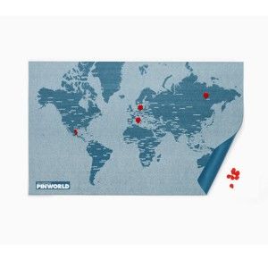 Niebieska ścienna mapa świata Palomar Pin World, 126x68 cm