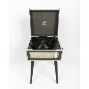 Szary gramofon na nóżkach GPO Bermuda Grey