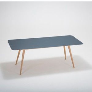 Stół z litego drewna dębowego z granatowym blatem Gazzda Linn, 200x90 cm