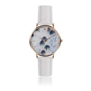 Zegarek damski z białym paskiem ze skóry Emily Westwood Feather Mosaz