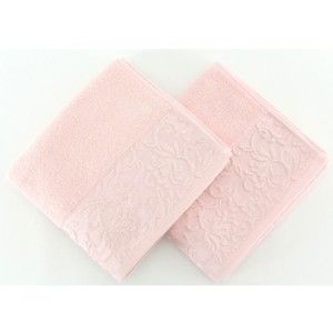 Zestaw 2 jasnoróżowych ręczników ze 100% bawełny Burumcuk Pink, 50x90 cm