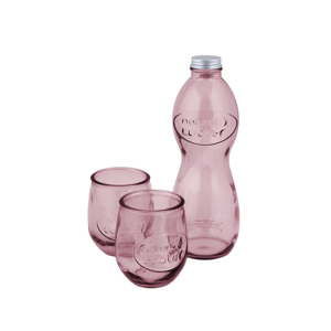 Zestaw różowej butelki na wodę i 2 szklanek ze szkła z recyklingu Ego Dekor Design Water