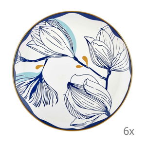 Zestaw 6 białych porcelanowych talerzy w niebieskie kwiatki Mia Bloom, ⌀ 26 cm