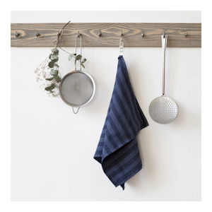 Ciemnoniebieski lniany ręcznik kuchenny Linen Tales Stripe, 65x45 cm