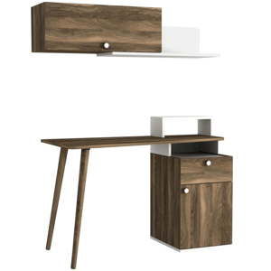 Komplet biurka i półki z dekorem drewna orzecha Ratto Athos
