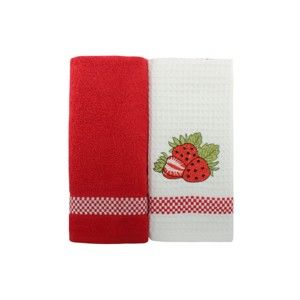 Zestaw 2 červeno-białych ręczników z czystej bawełny, 45x70 cm