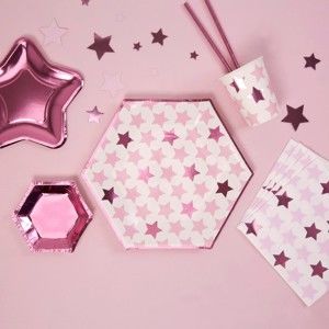 Zestaw 8 talerzyków papierowych Neviti Little Star Pink