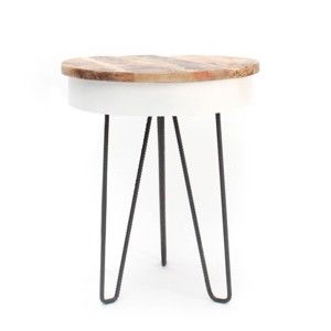 Biały stolik z drewnianym blatem LABEL51 Saria