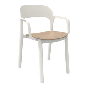 Zestaw 4 białych krzeseł ogrodowych z piaskowobrązowym siedziskiem i podłokietnikami Resol Ona