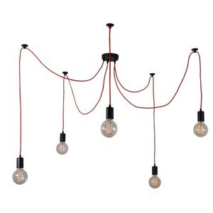 Czerwona lampa wisząca z 5 żarówkami Filament Style Spider Lamp