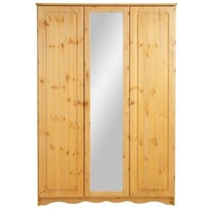 Brązowa 3-drzwiowa szafa z lustrem z litego drewna sosnowego Støraa Amanda