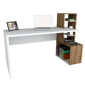 Białe biurko z detalami z dekorem drewna orzecha Gardo Side