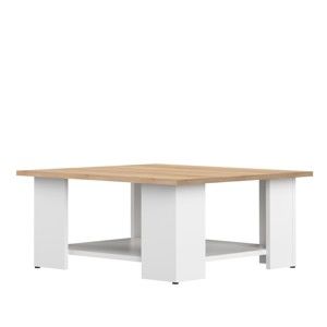 Biały stolik z blatem z dekorem drewna bukowego Symbiosis Square, 67x67 cm