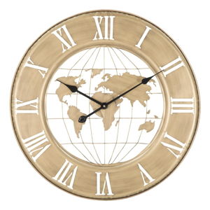 Zegar ścienny w złotym kolorze Mauro Ferretti World, ø 63 cm