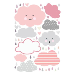 Naklejka ścienna dla dzieci Ambiance Scandinavian Clouds Under a Rain of Hearts, 90 x 60 cm
