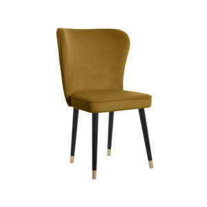 Musztardowe krzesło z detalami w złotym kolorze JohnsonStyle Odette French Velvet