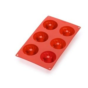 Czerwona silikonowa forma do 6 małych babek Lékué
