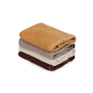 Zestaw 4 beżowo-brązowych ręczników bawełnianych, 30x30 cm