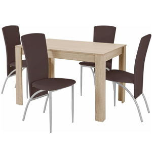Komplet stołu i 4 ciemnobrązowych krzeseł Støraa Lori Nevada Oak Brown