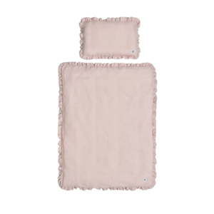 Zestaw różowej lnianej kołderki z poduszką BELLAMY Dusty Pink, 80x100 cm
