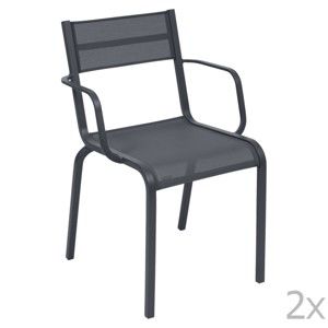 Komplet 2 antracytowych metalowych krzeseł ogrodowych Fermob Oléron Arms