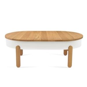 Biało-brązowy stolik z drewna dębowego ze schowkiem Woodendot Batea L