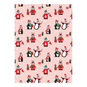 5 arkuszy różowego papieru pakowego eleanor stuart Penguin Christmas, 50 x 70 cm