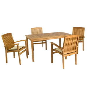 Zestaw 4 krzeseł i stołu z drewna tekowego Santiago Pons